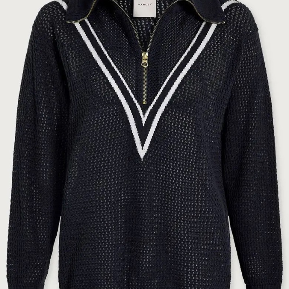 Varley Blue Knit Sweater with White Accents